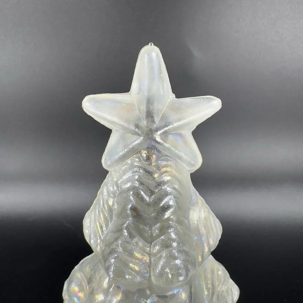 Vintage 1980s White Iridescent Glass Christmas Tree Hollow‎ Figurine Decor VTG